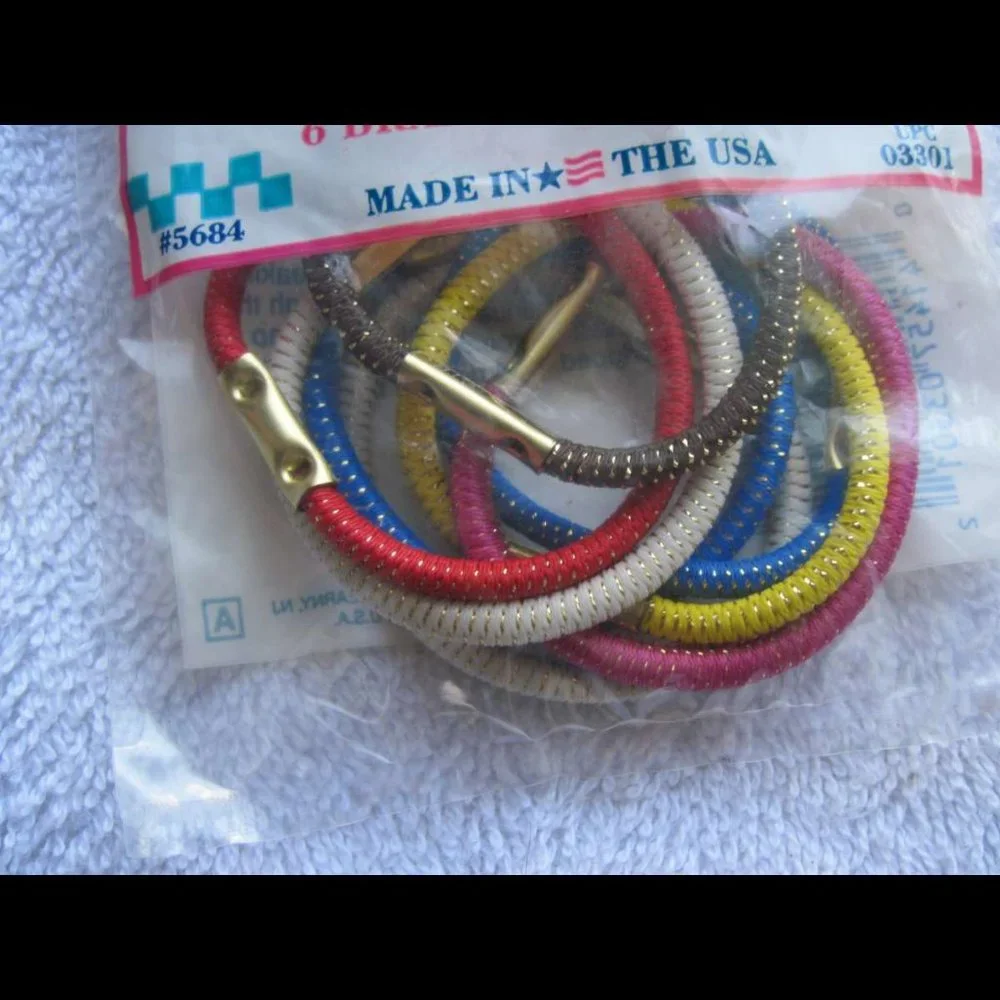 6 Goody 1990 U.S.A. Tinsel Woven With Metal Elastic Hair Bands Old Formula Mylar